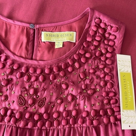 SIGRID OLSEN Signature Beaded Sequin Rosewood Viscose Sleeveless Dress Medium - Picture 8 of 15